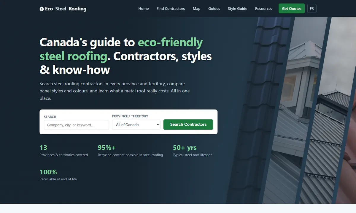 The Eco Steel Roofing homepage